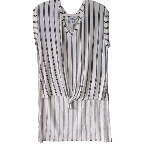 Love Fire L Sleeveless Top Muscle Tee Hi-Lo Hem Tie Front Stripes Soft Stretchy - Picture 1 of 10